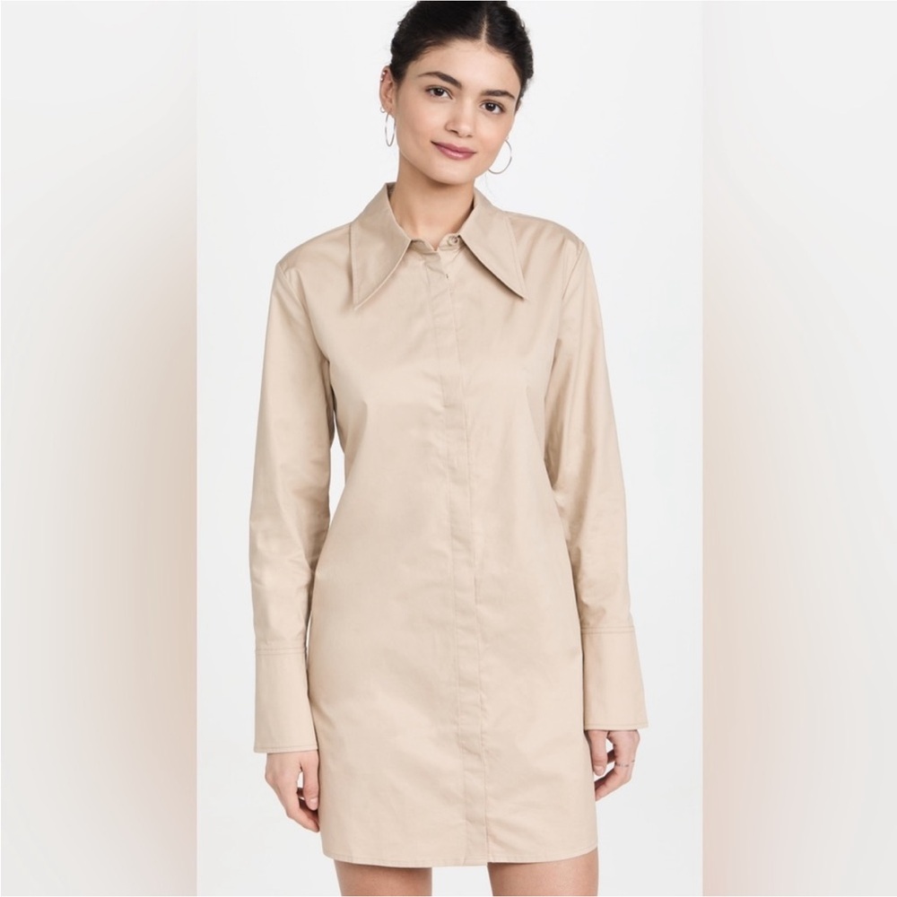 Anine Bing Tiffany Shirt Dress Light Beige Flare Cuff Sz XS Quiet Luxury Classic